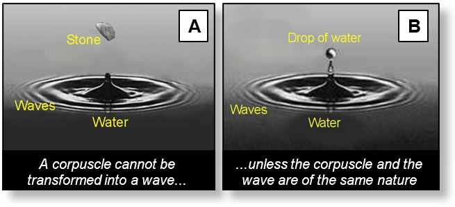 Shows the principle of duality wave-corpuscle.